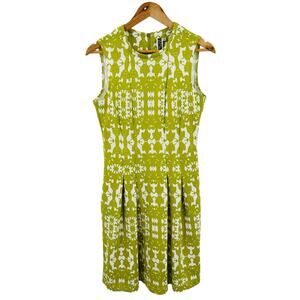 Julian Taylor Women's Fit & Flare Dress Lime White Sleeveless Abstract Print s 8